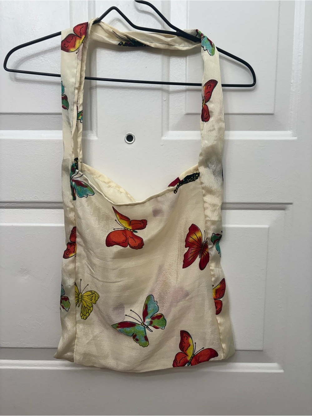 Raj Silk Sari Boho Tote Butterfly Print Cream Shoulder Bag